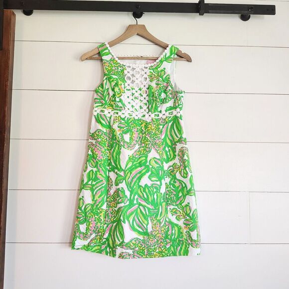 Lilly Pulitzer Rosie Shift Dress Size 4 Green Pink Tropical Print Cotton - Picture 2 of 10
